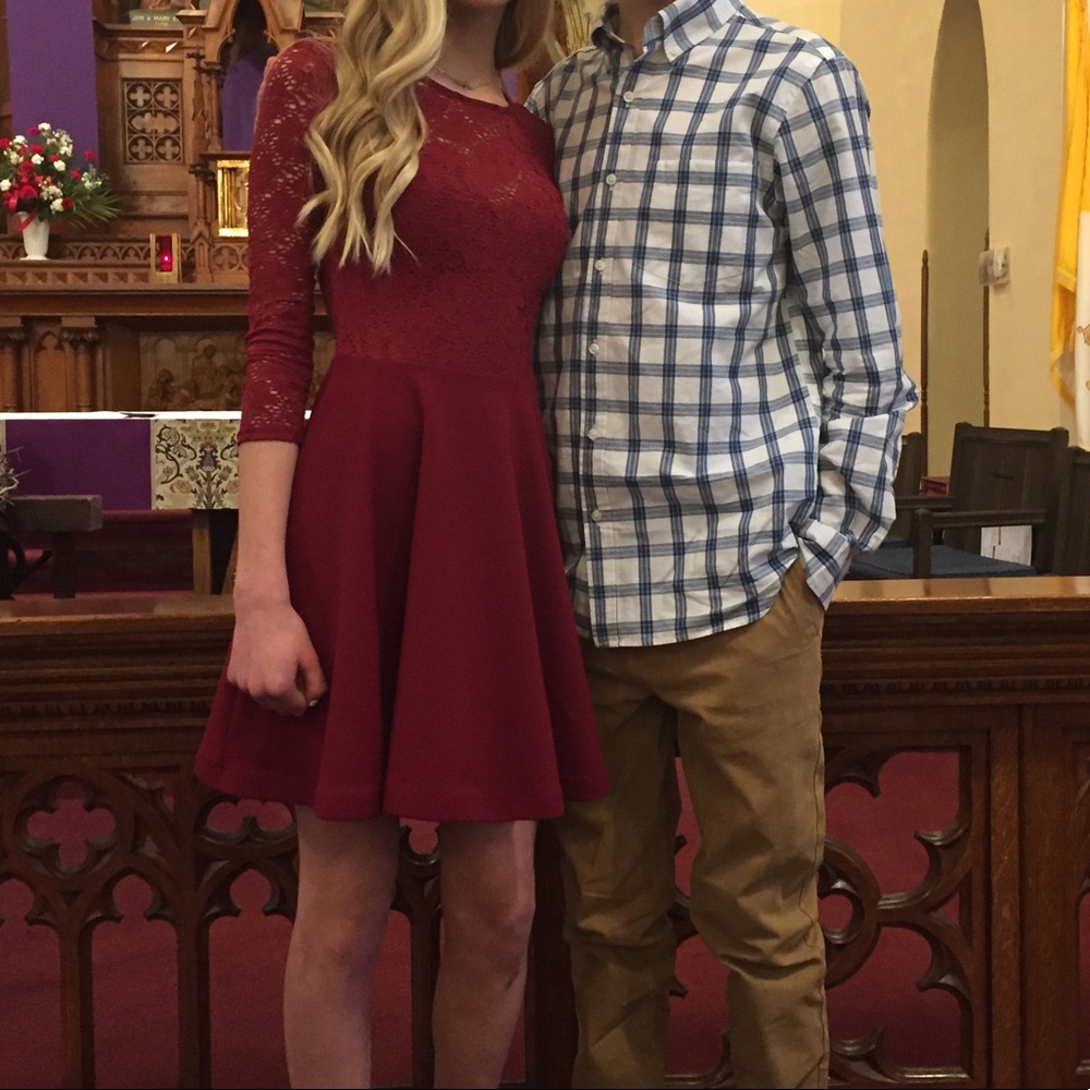 Red lace skater dress